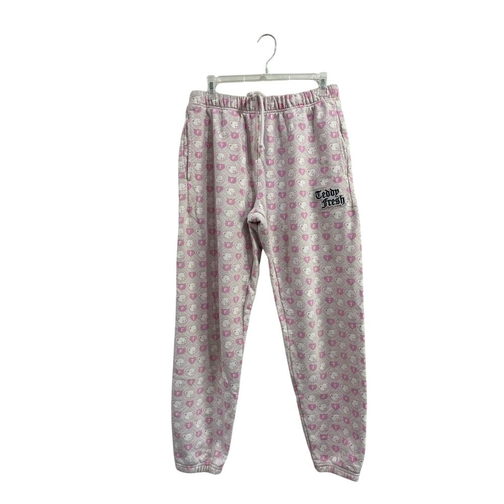 Teddy Fresh Graphic Sweatpants Pink Cotton Y2K Streetwear Size Small